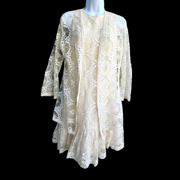 Saba California Dresses & Skirts - Vintage 1960s Saba California Lace Dress Set Size S Wedding Neutral A-line